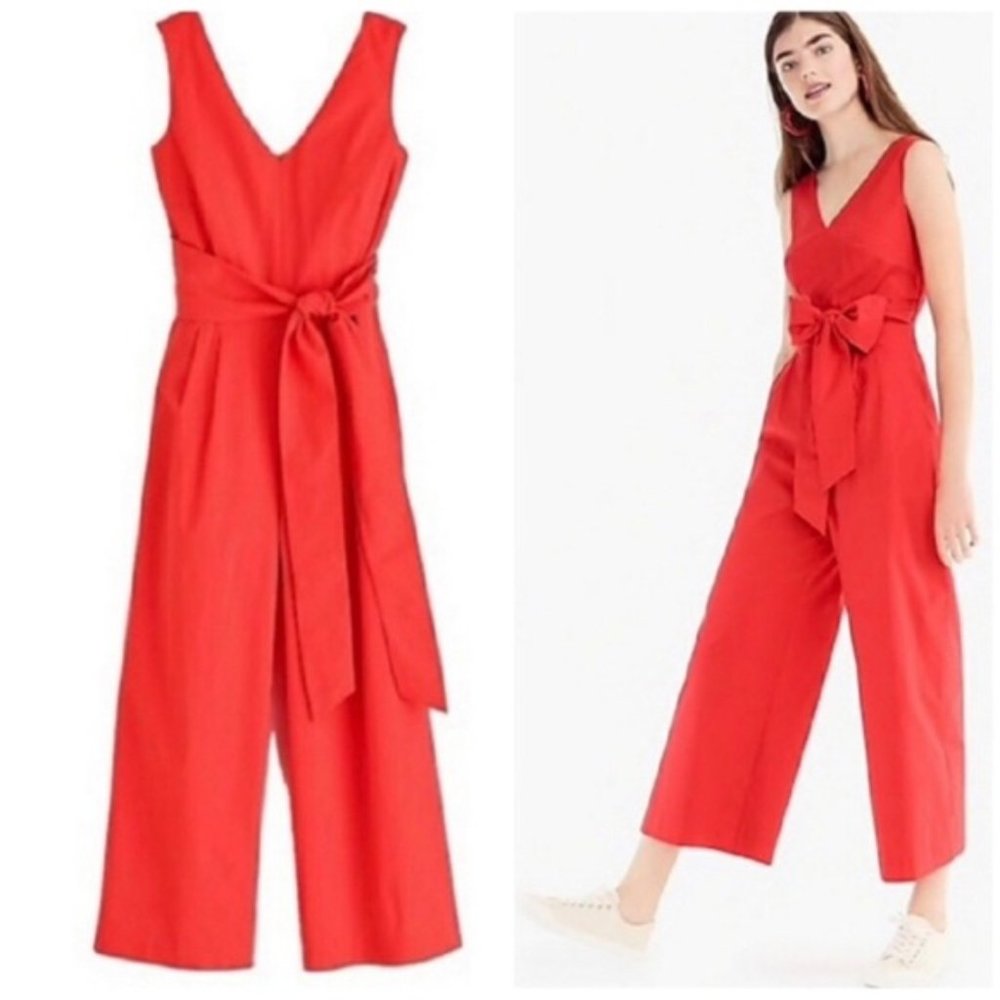 *MOVING SALE*J. Crew Wrap-Tie Jump Suit in Poplin - Cherry Red